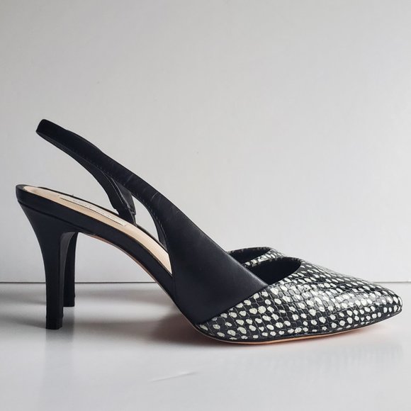 Black & White Leather Slingback Heels Snakeskin Reptile Print Office Event Party - Picture 3 of 8